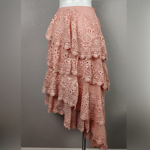 Farm Rio Guipure Lace Tiered Skirt Light Pink Size Small - Picture 4 of 16